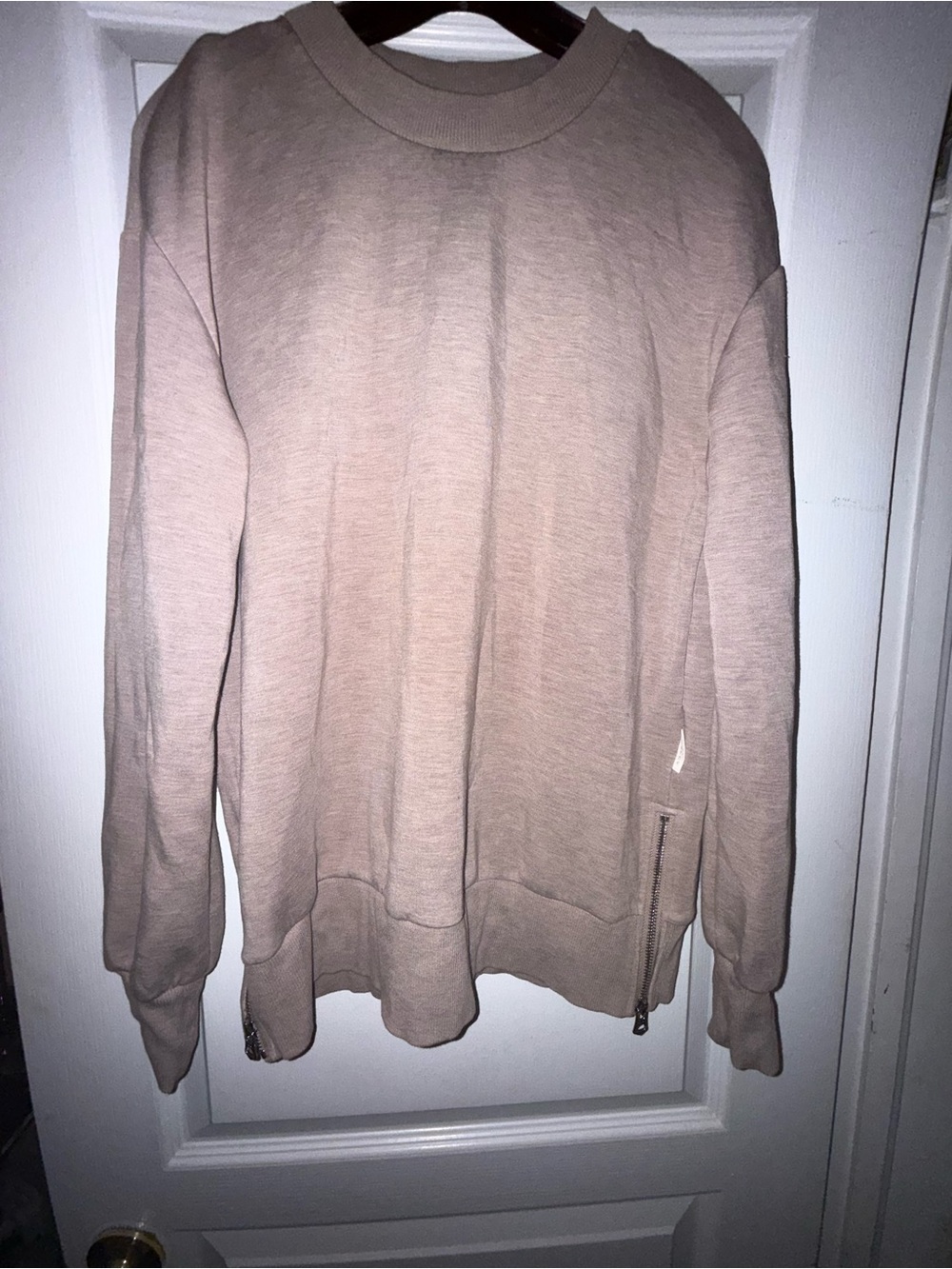 Varley Beige Crewneck Sweatshirt with Hem Zips